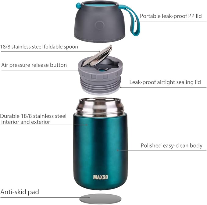 MAXSO 2 Pack Soup Thermo for Hot & Cold Food for Kids Adults, Vacuum Insulated Food Jar Thermal Lunch Containers, Travel Food Flask with Spoon (24 oz,17 oz) (Matte Green)