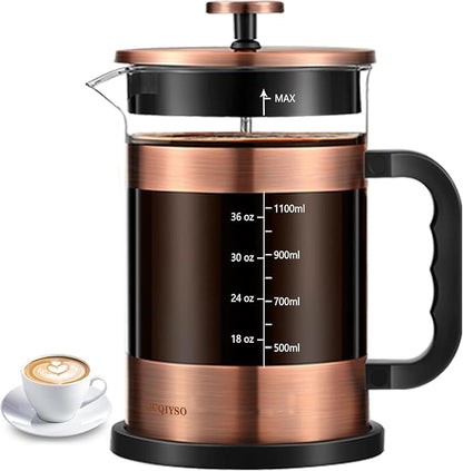 QUQIYSO French Press Coffee Maker 51oz 304 Stainless Steel French Press with 4 Filter, Heat Resistant Durable, Easy to Clean, Borosilicate Glass Coffee Press, Copper