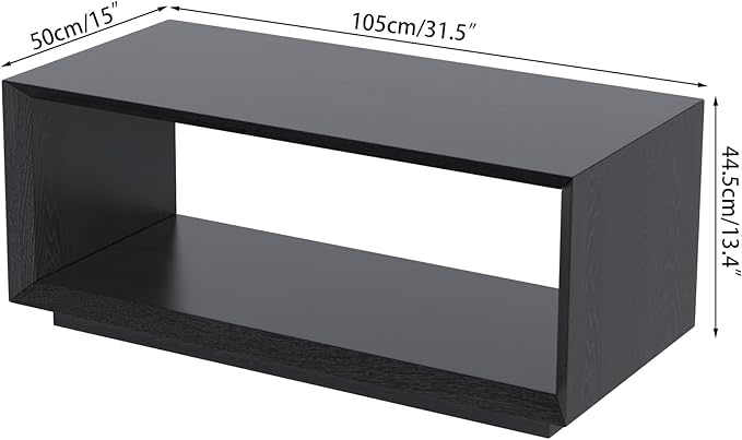 Coffee Table with Storage, Mid Century Modern, Rectangle Cocktail Tea Table, Farmhouse Wood Coffee Table for Living Room, Home Office (Black)