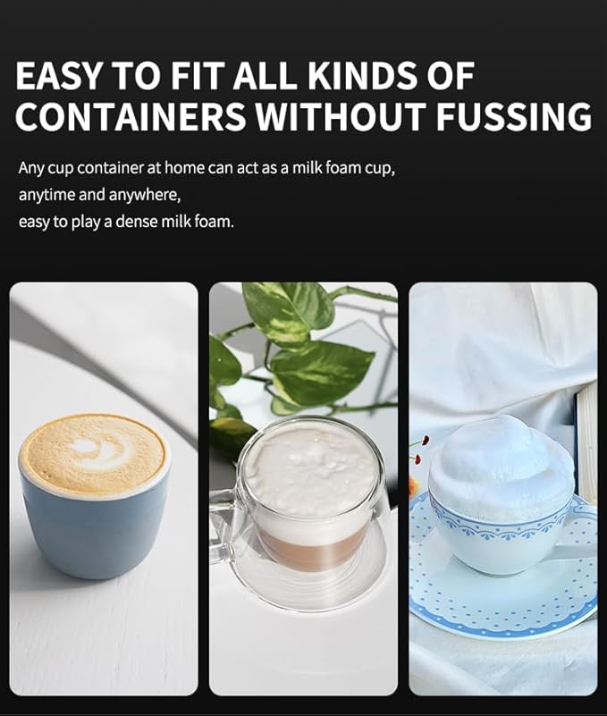 Travel Milk Frother with Cover, Battery-Operated Electric Foam Maker Frother Wand, Milk Foamer Electric Mini Drink Mixer for Coffee, Cappuccino, Lattes, Frappe, Matcha and Hot Chocolate, Black