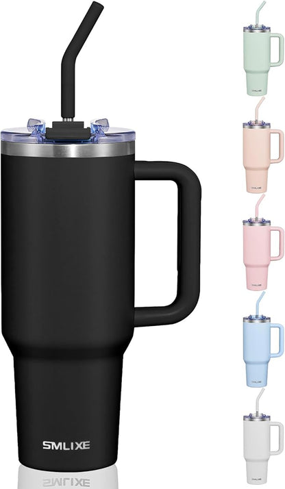 COKTIK 40 oz Tumbler With Handle and Straw Lid, Vacuum Insulated Travel Coffee Mug Stainless Steel Insulated Cup for Beverages, Leak-proof, Cupholder Friendly (Black)
