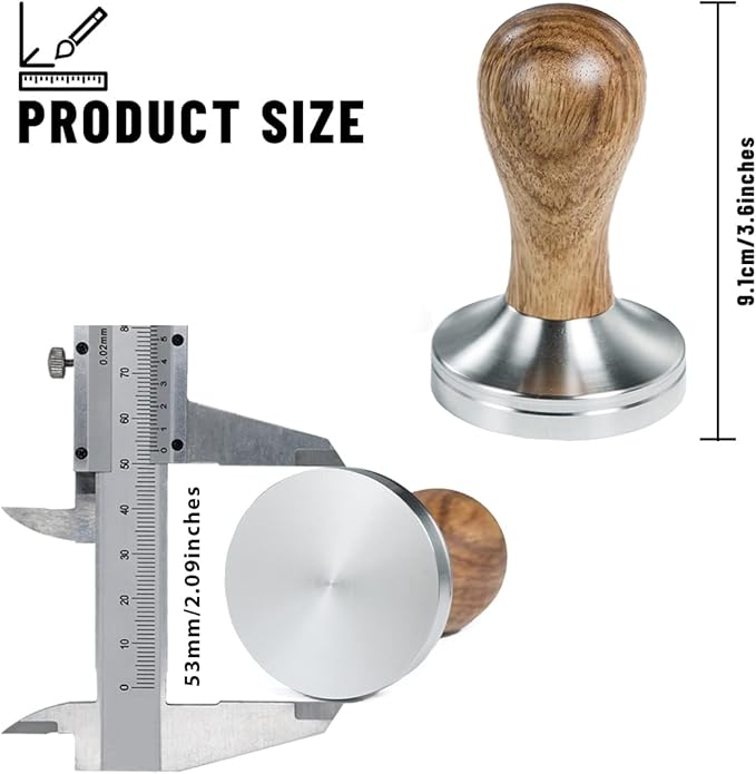 53mm Coffee Tamper Espresso Press with Tamper Mat Tamper with 304 Stainless Steel Base Wooden Handle Barista Espresso Machines Accessory (53mm)