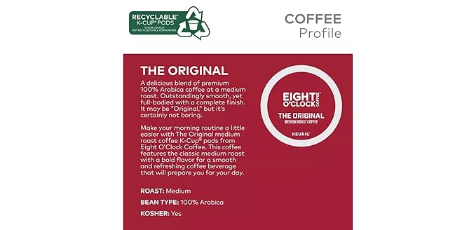 Eight O'Clock Original Blend Single Serve K-Cups for Keurig Brewers, 24 Count (Pack of 2)
