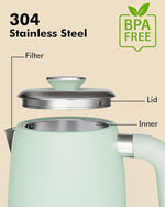 Load image into Gallery viewer, 1L Small Electric Kettles Stainless Steel, Portable Travel Mini Hot Water Boiler Heater, Cool Touch Teapot, Auto Shut-Off &amp; Boil-Dry Protection for Cooking, Business Trip and More, Green