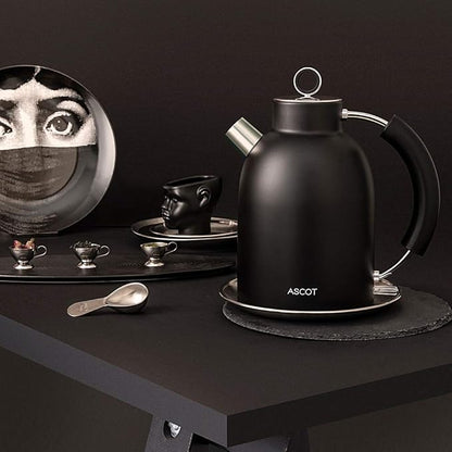 ASCOT Electric Kettle, Electric Tea Kettle Hot Water Kettle Stainless Steel Kettle 1.6L 1500W Retro Tea Heater & Boiling Water, Auto Shut-Off and Boil-Dry Protection (Black)