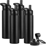 Load image into Gallery viewer, DOMICARE Insulated Water Bottle, 22 oz Vacuum Insulated Stainless Steel Reusable Sports Bottle with Straw Lid &amp; Spout Lid for Travel, Camping, Bike, Leakproof, Black, 4 Pack