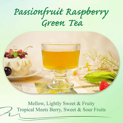 WT WEETEE Passionfruit Raspberry Green Tea, 100 Count Passion Fruit Raspberry Flavored Green Teabags, No Bitter Green Tea Bags, No Add Sweeter