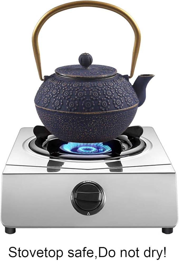 Teapot Cast Iron Tea Kettle for Stovetop Safe Coated with Enameled Interior,Japanese Cast Iron Teapot with Stainless Steel Infuser for Loose Tea(33.8oz)