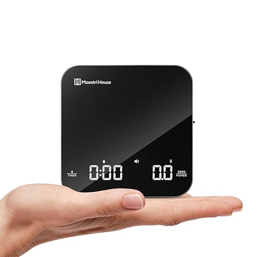 Rechargeable Mini Coffee Scale with Timer, Maestri House Espresso Scale, 2kg/0.1g Accurate Scale for Espresso and Pour-Over Coffee, Portable Digital Kitchen Scale with Automatic Timing(Black&Glod)