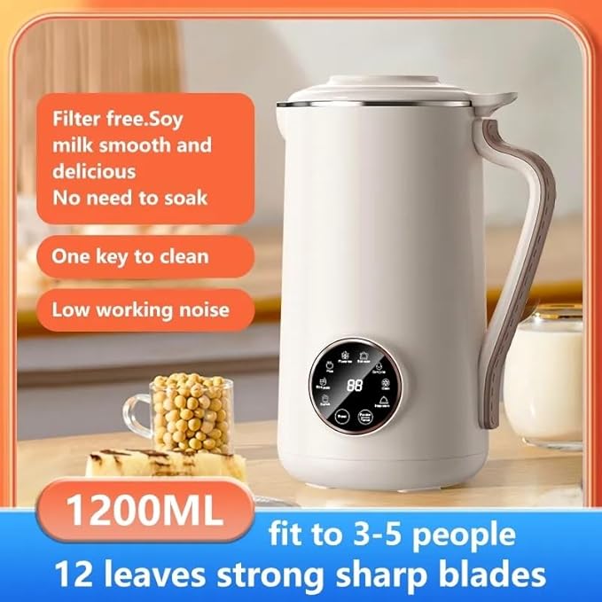 8-in-1 Nut Milk Maker, 40.5oz (1200ml) Capacity, Homemade Almond, Oat, Coconut, Soy, Plant-Based Milks, Automatic Blender with Delay Start, Keep Warm, Self-Cleaning, Boil Water Functions- White
