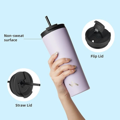 26 OZ Insulated Tumbler with Lid and 2 Straws Stainless Steel Water Bottle Vacuum Travel Mug Coffee Cup,Taro