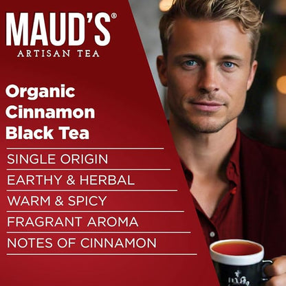 Maud's Organic Cinnamon Black Tea Pods, 22 ct, Recyclable Single Serve Tea Pods – 100% Gourmet Blended Tea Leaves, Compatible with Keurig K Cups Maker