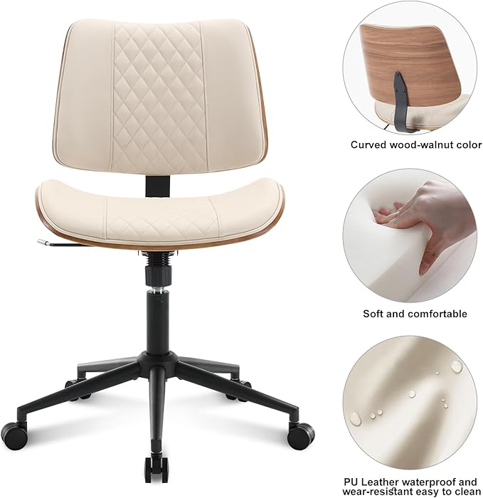 BV Home Office Chair No Arms with Wheels, Armless Small Desk Chair,Task Computer Office Desk Chair for Casual Office Small Space,Study Room,Reading Room(Beige)