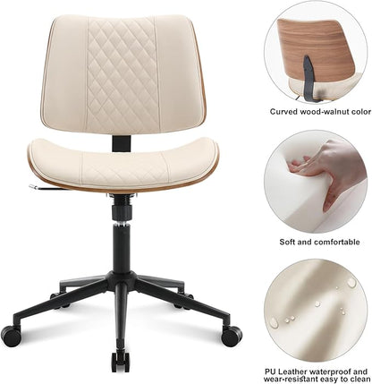 BV Home Office Chair No Arms with Wheels, Armless Small Desk Chair,Task Computer Office Desk Chair for Casual Office Small Space,Study Room,Reading Room(Beige)