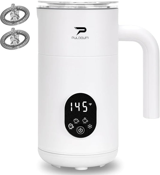 Milk Frother, Electric Milk Frother and Steamer 4 in 1 Automatic Coffee Steamer Frother, 11.8OZ / 350ML Warm and Cold Foam Frother For Coffee,Latte, Cappuccino, Macchiato, Hot Chocolate, White