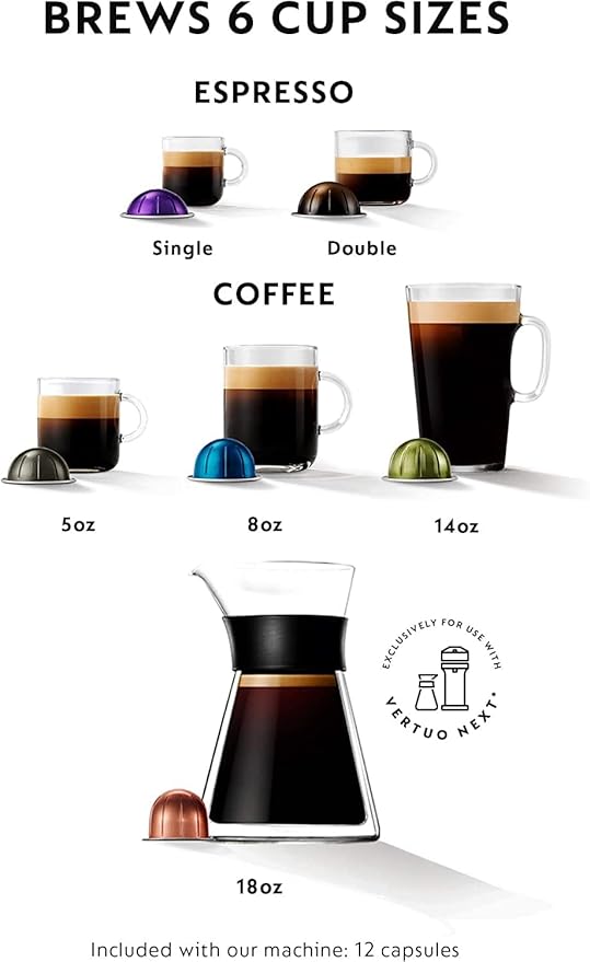 Nespresso Vertuo Next Deluxe Compact and Slim-Fit Design Coffee and Espresso Machine for 6 Cup Sizes of Coffee (Pure Chrome) with Nespresso Vertuo Sample Pack 12 Capsules (2 Items)