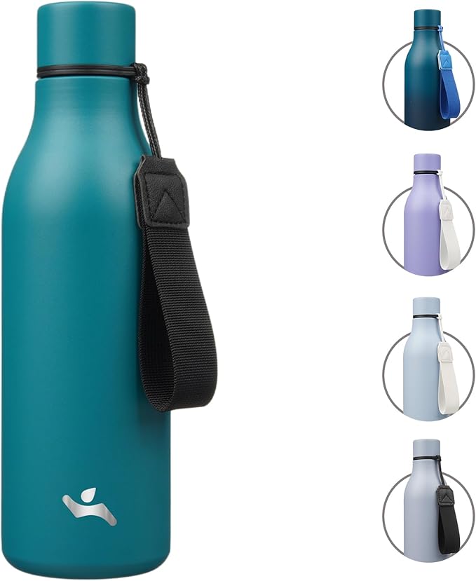 Insulated Water Bottle with Strap,18 oz Double Wall Stainless Steel Vacuum Bottles Metal Water Flask,Lake Blue