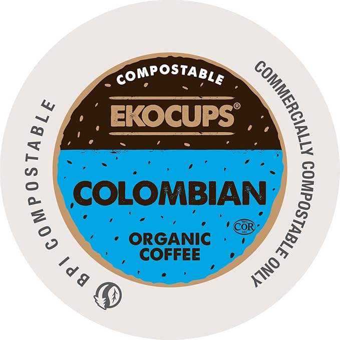 Ekocups Colombian Coffee Pods - Organic, Compostable, Plant-Based & Freshness-Sealed - French Press-Quality Brew - Keurig Compatible - Medium Roast, 20ct