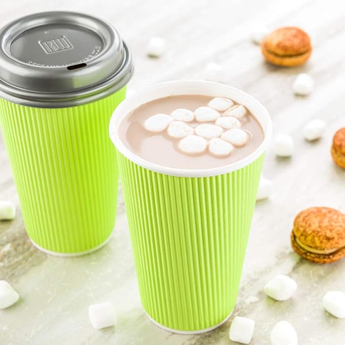 Restaurantware 12 Ounce Double Wall Disposable Coffee Cups, 500 Insulated Green Paper Tumblers with Rolled Rim Design, Lids Sold Separately for Hot Drinks like Tea, Hot Chocolate and More