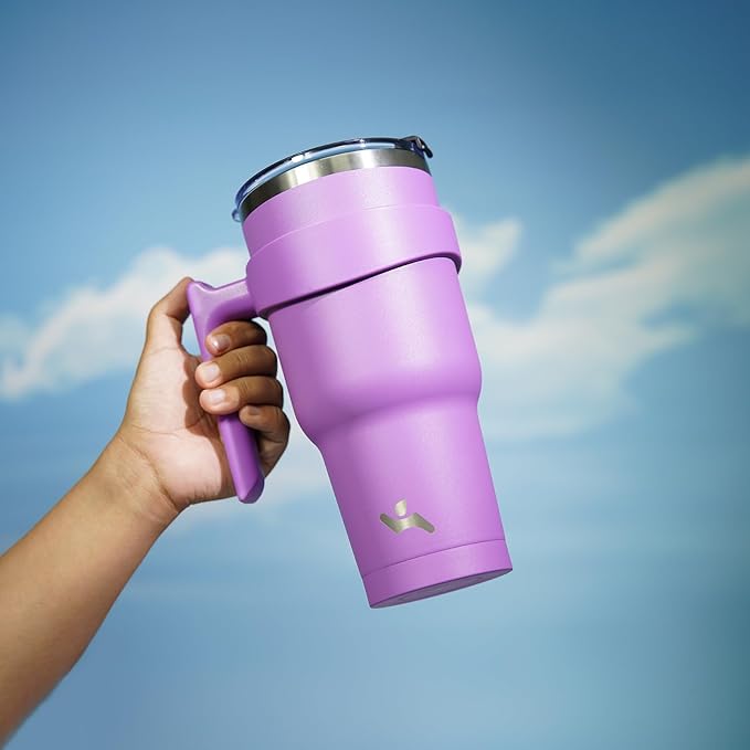 40 oz Tumbler with Handle and 2 Straw 2 Lid, Insulated Water Bottle Stainless Steel Vacuum Cup Reusable Travel Mug,Lavender