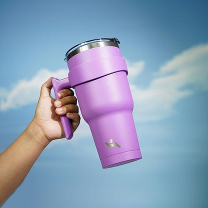 40 oz Tumbler with Handle and 2 Straw 2 Lid, Insulated Water Bottle Stainless Steel Vacuum Cup Reusable Travel Mug,Lavender