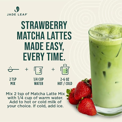 Jade Leaf Matcha Organic Cafe Style Strawberry Matcha Latte Green Tea Powder, Premium Barista Crafted Mix, Authentically Japanese, 15 Servings (5.3 Ounces)