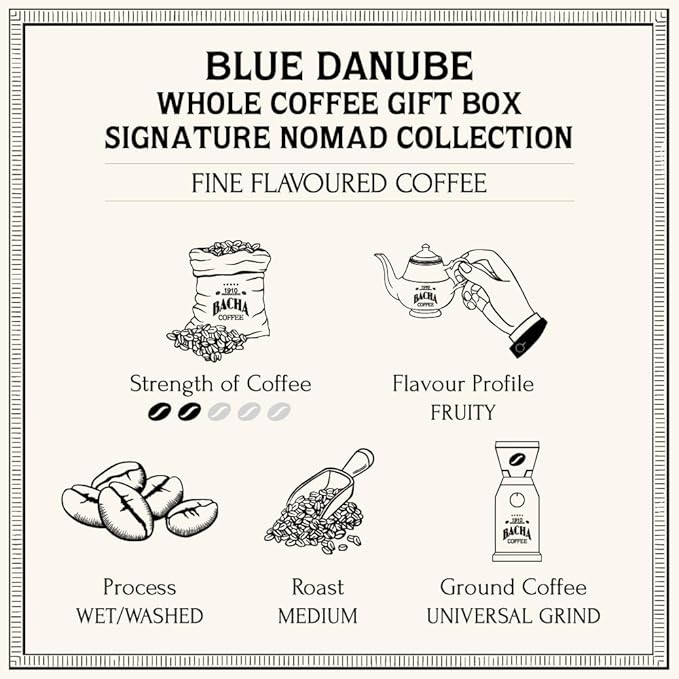 Bacha Coffee | Blue Danube Fine Flavoured Signature Nomad Collection, 100% Arabica Specialty Coffee, Whole Beans, Medium Roast, 250g