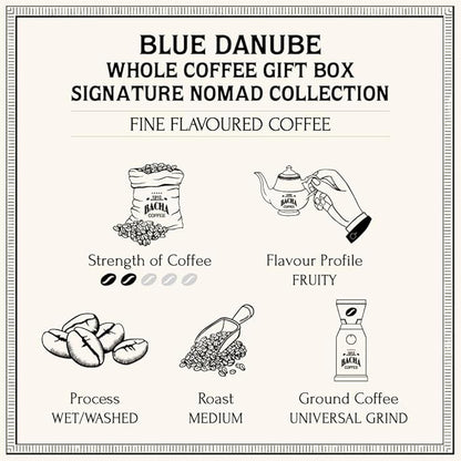 Bacha Coffee | Blue Danube Fine Flavoured Signature Nomad Collection, 100% Arabica Specialty Coffee, Whole Beans, Medium Roast, 250g