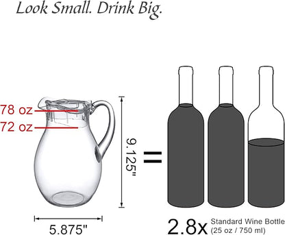 Amazing Abby - Bubbly - Plastic Pitcher (64 oz, 2 Quart), Clear Water Pitcher with Lid, Fridge Jug, BPA-Free, Shatter-Proof, Great for Iced Tea, Sangria, Lemonade, Juice, Milk, and More