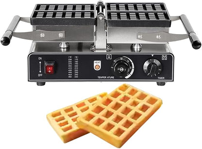 Commercial Square Waffle Maker, 2 slice Waffle Iron, Non-Stick Industrial Belgian Waffle Maker Stainless Steel 110V Temp and Time Control, Suitable for Restaurant Bakeries Snack Bar Family