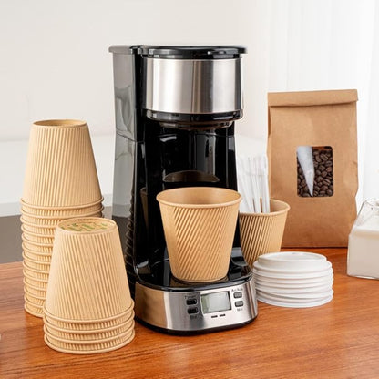 Restaurantware 8 Ounce Double Wall Disposable Coffee Cups, 500 Insulated Kraft Paper Tumblers with Ripple Wall Design, Lids Sold Separately for Hot Drinks like Tea, Hot Chocolate, and More
