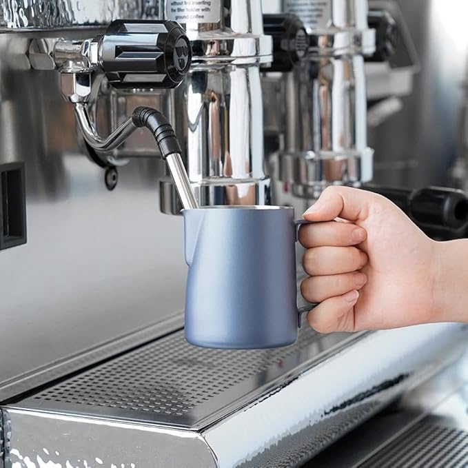 watchget Stainless Steel Milk Frothing Pitcher 12oz/350ml - Espresso Steaming Pitcher for Cappuccino, Latte Art, Coffee Machine Accessories Milk Jug Coffee Frother Cup, Blue