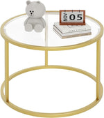 Load image into Gallery viewer, Round Glass Coffee Table,Small Living Room Table for Small Space,Modern Center Table with Glass Top Clear &amp; Sturdy Metal Frame for for Living Room Home Office, Easy Assembly,27 x 27 x 17 Inch,Gold