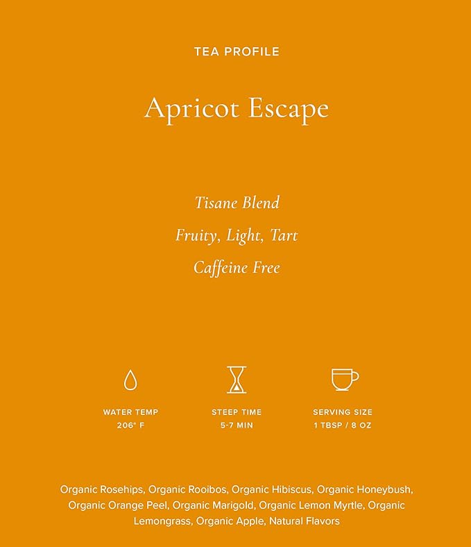 Art of Tea | Apricot Escape - Caffeine Free | 50 Eco Friendly Pyramid Tea Bag Sachets
