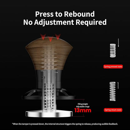 MHW-3BOMBER 58.35mm Espresso Tamper - 30lbs Coffee Tamper with Sound Feedback for Barista, Walnut Tamper Tool Espresso Hand Tamper with 3 Spring Loaded Fits 58mm Portafilter, Flat Base, T5163F-OS