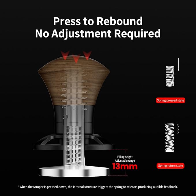 MHW-3BOMBER 58.35mm Espresso Tamper - 30lbs Coffee Tamper with Sound Feedback for Barista, Walnut Tamper Tool Espresso Hand Tamper with 3 Spring Loaded Fits 58mm Portafilter, Thread Base, T5164T-OS