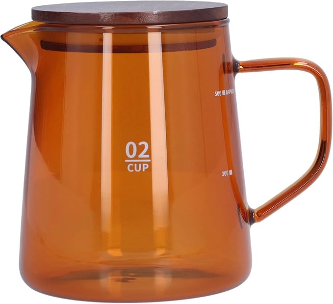Glass Coffee Server, 500ml Coffee Pour over Carafe Pour over Coffee Pot Coffee Glass Pot with Wooden Lid for Home Office(Brown)