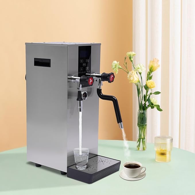 2500W 12L Commercial Milk Frother, Electric Steam Milk Frothing Machine, Steam Boiling Water Machine, Espresso Coffee Milk Foam Maker for Tea Shops, Cold Drink Shops, Bars