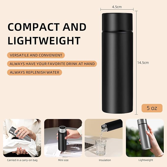 5 oz Mini Water Bottle Cute Water Bottle - Insulated Stainless Steel Bottle - Keeps Cold for 12 hours, Hot for 6 hours - Silver