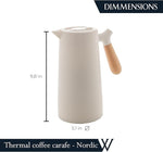 Load image into Gallery viewer, WOLFF - White Thermal Coffee Carafe – 34oz / 1L Insulated Carafe - Food-Safe Plastic Exterior and Glass Liner, Wood-Style Handle – Keeps Drinks Hot or Cold, Leakproof Coffee and Tea Dispenser