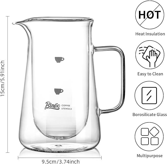 Double Wall Glass Coffee Carafe - 400ML/14oz Small Coffee Decanter Coffee Server for Pour Over, Coffee Pot, Borosilicate Glass For Coffee, Tea, Whiskey, Cocktails & All Beverages