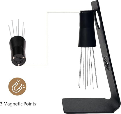 WDT Tool, Magnetic Coffee Stirrer 0.4mm 9 Installed Pins + 0.25mm 9 Extra Needles for Espresso Distribution Tool with Metal Stand for Barista Espresso (Black)