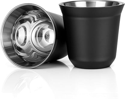RECAPS 80ml Stainless Steel Espresso Cups Set - 2 Pack Double Wall 304 Stainless Steel Demitasse Cups 2.7oz,Black (Small Cup)