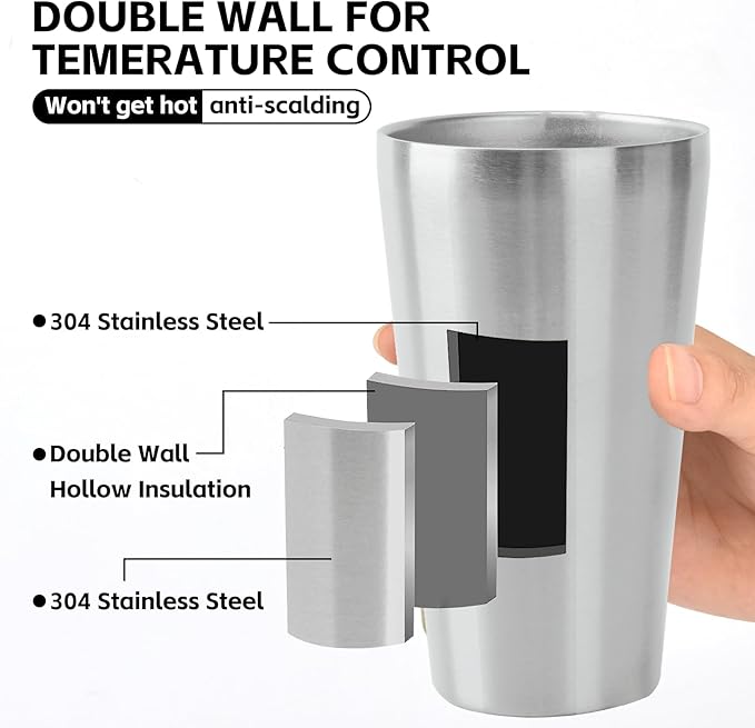 5 Pack 18.6oz Stainless Steel Insulated Cup, Double Wall Vacuum Small Metal Cup, Reusable Camping Cups Unbreakable Indoor Outdoor for Party, Home, Office, BBQ, Sliver