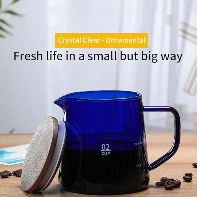 500ml Coffee Pot, Heat Resistant Borosilicate Glass Coffee Server, Glass Tea Pot with Wooden Lid Household Tea Kettle for Home Office (blue)