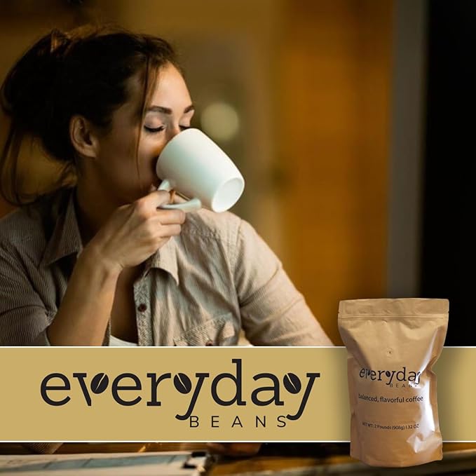 Everyday Beans, 100% Arabica Fresh Ground Coffee, Smooth Rich Flavor, Easy to Drink, Specialty Coffee, 32 Oz Bag, Dark Roast