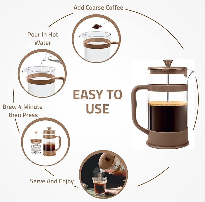 Utopia Kitchen 12 Ounce 0.35 Liter French Press Coffee Maker, Tea Maker, Travel Coffee Presses, Heat Resistant Thickened Borosilicate Coffee Pot for Camping Travel Gifts, Brown Pack of 1