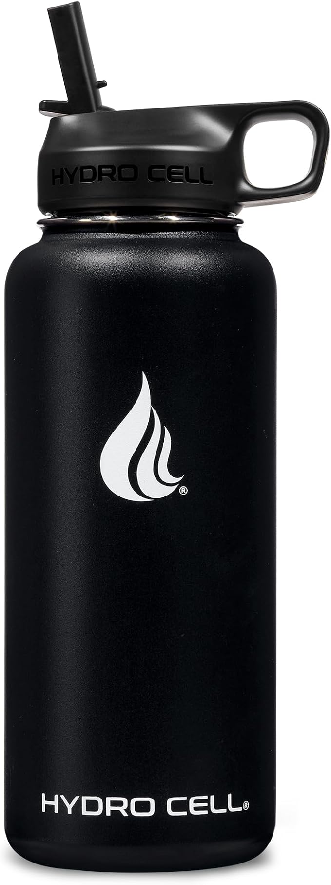HYDRO CELL Stainless Steel Insulated Water Bottle with Straw - For Cold & Hot Drinks - Metal Vacuum Flask with Screw Cap and Modern Leakproof Sport Thermos for Adults (Black 32oz)