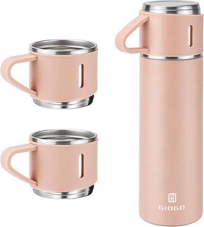 Stainless Steel Thermo 500ml/16.9oz Vacuum Insulated Bottle with Cup for Coffee Hot drink and Cold drink water flask.(Pink,Set)
