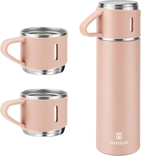 Stainless Steel Thermo 500ml/16.9oz Vacuum Insulated Bottle with Cup for Coffee Hot drink and Cold drink water flask.(Pink,Set)